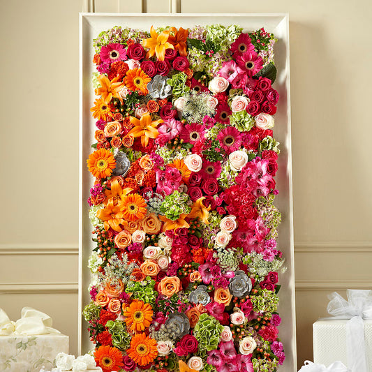 Pared de flores recién recogidas